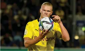  ?? Photograph: DeFodi Images/Getty Images ?? Dortmund’s Erling Haaland is expected to sign a five-year contract with Manchester City.