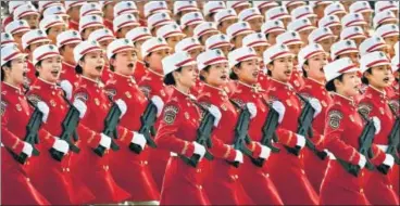  ??  ?? PLA personnel participat­e in a military parade at the Tiananmen Square in Beijing to mark the 70th year of the founding of the PRC.
AFP