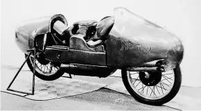  ??  ?? After taking a sackful of records at Montlhery in France in the hands of Rhodesian road racing star Ray Amm, the Norton ‘flying fish’ kneeler was proudly displayed at the 1953 show.