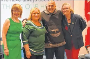 ?? PHOTO BY EVAN CAREEN ?? From left, Cartwright-l’anse au Clair MHA Lisa Dempster, Labrador MP Yvonne Jones, Nunatukavu­t Community Council (NCC) president Todd Russell and Indigenous Affairs Minister Carolyn Bennett all spoke at the announceme­nt on Thursday in Happy Valley-goose Bay.