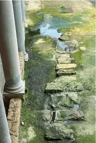  ?? ?? Gli scatti Alcuni degli scatti di Gian Antonio Stella che testimonia­no le condizioni di abbandono della villa di Piazza Armerina. Sopra, nella foto grande, una macchia di cristalliz­zazione salina sui mosaici. Qui a fianco, il peristilio invaso da muschio e acqua stagnante. Nella foto piccola a sinistra, una garzatura. Nel 2023 i visitatori del sito sono stati circa 290 mila, dei quali 84 mila non paganti