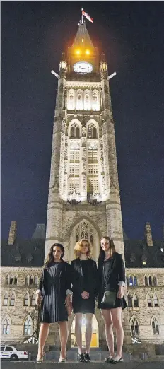  ?? CHELSEA SHARMAN ?? Harriet Crossfield, left, and other 2015 Create Your Canada contest winners, on Parliament Hill. Crossfield helped draft a bill to create a national employment strategy for people with disabiliti­es.