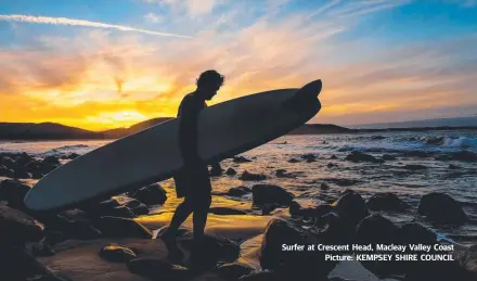  ??  ?? Surfer at Crescent Head, Macleay Valley Coast Picture: KEMPSEY SHIRE COUNCIL