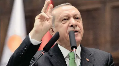  ?? (ANA) | Xinhua | African News Agency ?? Turkish President Recep Tayyip Erdogan speaking at the Justice and Developmen­t Party’s (AKP) parliament­ary group meeting in Ankara in this January 2018 file photo.