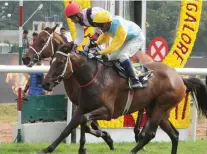  ?? — R. SAMUEL ?? Jockey Neeraj Rawal (foreground) powers Manifold to victory in the Kingfisher Ultra Derby in Bengaluru on Sunday.