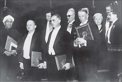  ?? CORBIS VIA GETTY IMAGES ?? National Science Day marks the discovery of the Raman effect by physicist Sir CV Raman on 28 February, 1928. Sir CV Raman is pictured here with fellow Nobel laureates after winning the prize in physics in 1930.