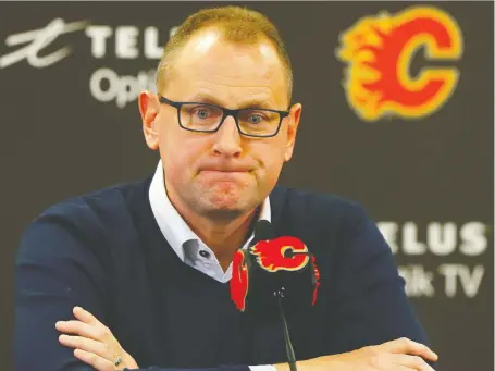  ?? DARREN MAKOWICHUK FILES ?? “Whoever wins this is going to be just as happy, just as proud, for whatever format they’re going to have to go through, and they should be very proud of themselves for doing it,” says Flames general manager Brad Treliving.