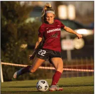  ?? (University of Arkansas/Walt Beazley) ?? Arkansas senior forward Parker Goins has been a key figure in helping the Razorbacks build one of the top women’s soccer programs in the SEC. The Razorbacks are set to hear their NCAA Tournament fate today.