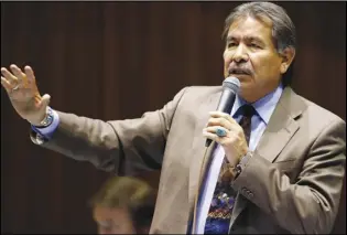  ?? ASSOCIATED PRESS FILES ?? Then-Rep. Albert Hale, D-St. Michaels, talks at the Arizona Capitol in Phoenix in 2015. Hale, who served as the second president of the Navajo Nation in the 1990s, died Tuesday at age 70.