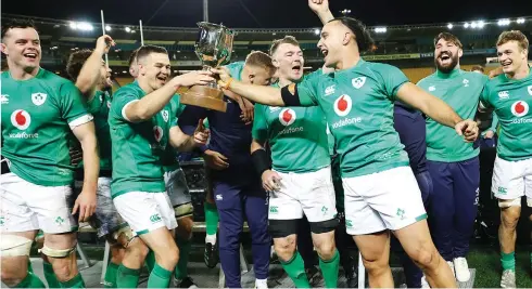  ?? ?? Top of the world: Ireland celebrate their series win against New Zealand