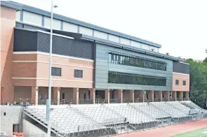  ?? BRANDON HANNAHS/TIMES RECORDER ?? This is the exterior of the new Muskingum University Health and Wellness Center, which is set to open in August. The stadium will be able to sit up to 2,000 on the new bleachers.