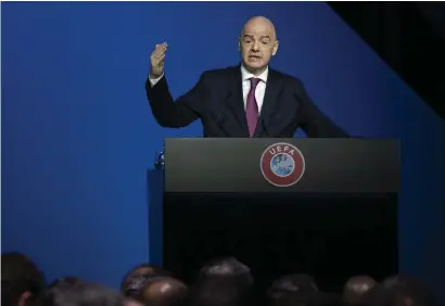  ?? FOTO: PETER DEJONG/AP/TT ?? Fifas ordförande Gianni Infantino misstänks för brott i Schweiz. Arkivbild.
■