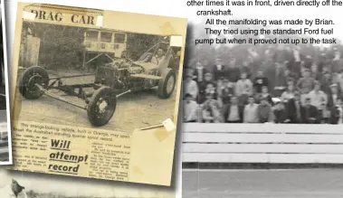  ??  ?? Like some kind of mad scientist, Keegan shows off his home-built supercharg­ed Ford V8 powered GnooBlas quarter mile sprint dragster in 1959.