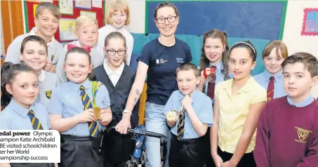  ??  ?? Pedal power Olympic champion Katie Archibald MBE visited schoolchil­dren after her World Championsh­ip success