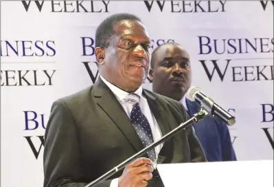  ??  ?? Vice President Emmerson Mnangagwa delivers a keynote address at the launch of Business Weekly, a new title in the Zimpapers stable, in Harare last night. — (More pictures on Page 5)