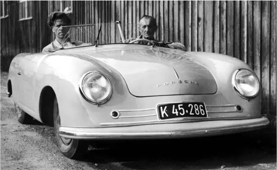  ??  ?? Above: In the summer of 1948 the first Porsche postwar road-car design, the Type 356 roadster, took to the road. Styled and with structure by Erwin Komenda, it impressed testers by its combinatio­n of a good ride with excellent handling