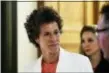  ?? ASSOCIATED PRESS ?? Andrea Constand walks while breaking for lunch during Bill Cosby’s sexual assault trial at the Montgomery County Courthouse Friday. Constand, Cosby’s chief accuser, took the witness stand Friday.