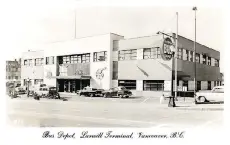  ??  ?? A 1950s postcard depicts Vancouver’s former bus terminal at Cambie and Dunsmuir. The building was torn down in 1993.