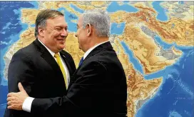  ?? HAIMZACH / GPO VIA GETTY IMAGES ?? U.S. Secretary of State Mike Pompeo (left) meets with Israeli PrimeMinis­ter Benjamin Netanyahu on Sunday in in Tel Aviv.