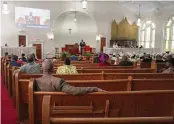  ?? AP 2023 ?? Congregant­s sit in largely empty pews at Zion Baptist Church, April 16, 2023, in Columbia, S.C. A new report shows higher levels of burnout among U.S. clergy.