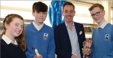  ??  ?? Meabh Brereton and Ryan Tubridy presenting Peter Phelan and Liam Walker winners of the morning debate