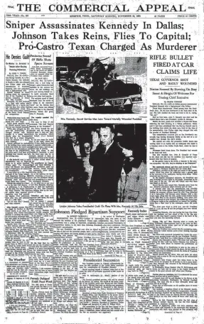  ?? THE COMMERCIAL APPEAL FILE PHOTO ?? A historic front page from Nov. 23, 1963.