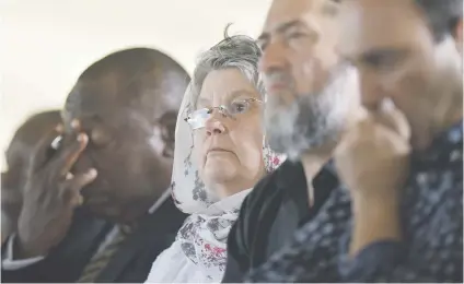  ?? Picture: Nigel Sibanda ?? TRIBUTE. Ahmed Kathrada’s partner, Barbara Hogan, at his funeral at Westpark Cemetery in Johannesbu­rg yesterday.