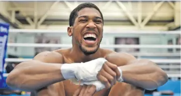  ?? Photo: Sky Sports ?? World heavyweigh­t champion Anthony Joshua faces the media after his training session in London