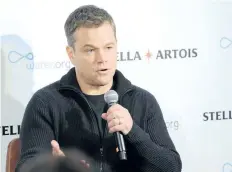  ?? CRAIG BARRITT/GETTY IMAGES ?? Water.org co-founder Matt Damon joined Stella Artois on Jan. 16, in New York City to discuss how Americans can help end the global water crisis and make their Super Bowl party matter this year by choosing Stella Artois as their beer of choice for the big game.