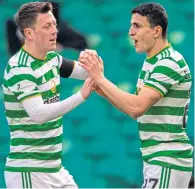  ?? ?? Elyounouss­i celebrates with Callum McGregor