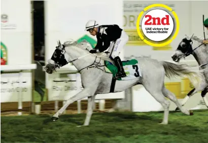  ?? Supplied photo ?? Tadhg O’Shea powered Ibn Harmany Al Zobair to victory in the 1200m race in Abu Dhabi on Sunday night. —