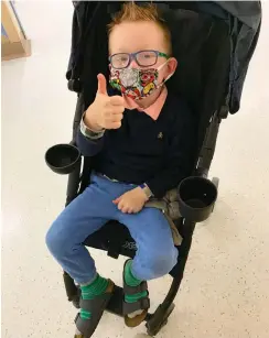  ??  ?? Owen finishes a round of imaging and bloodwork in preparatio­n for another surgery in June 2020.