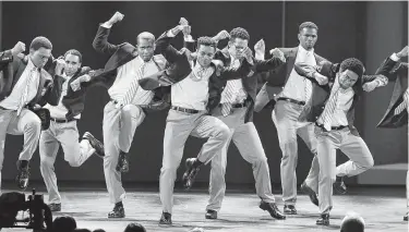  ?? Sara Krulwich / New York Times ?? Jeremy Pope, center, and the cast of “Choir Boy” perform Sunday at the 73rd annual Tony Awards.