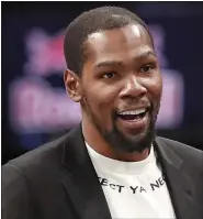  ?? THE ASSOCIATED PRESS FILE ?? Currently injured but looking forward to a brighter future for himself and the world in general, Brooklyn Nets player and Philadelph­ia Union shareholde­r Kevin Durant joined Union execs in a virtual fundraiser for the club’s foundation Wednesday night.