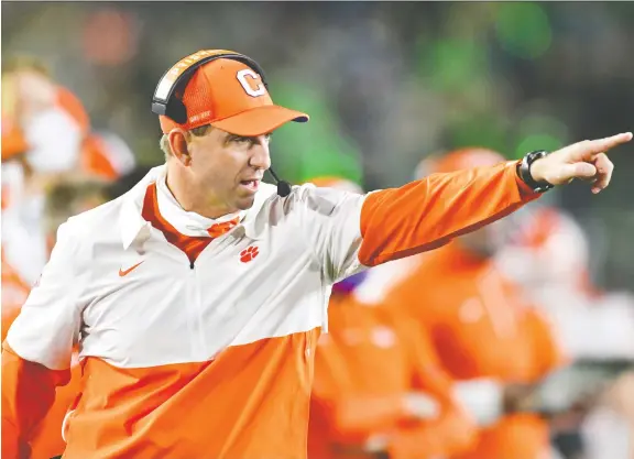  ?? MATT CASHORE/ USA TODAY SPORTS ?? Clemson head coach Dabo Swinney cried foul when his team's game against Florida State was called off hours before kickoff over coronaviru­s concerns.