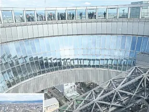  ??  ?? ● Opened in 1993, the Umeda Sky Building is two 40-storey buildings that have an outdoor rooftop. Known as the Floating Garden Observator­y, it is 173m high. Visitors at the observator­y can have a bird’s-eye view of the city as well as a scenic view of Yodo River and Rokko mountain range. It is also a popular place for watching the sunset.