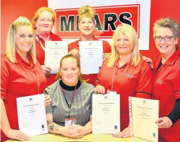  ??  ?? SVQ qualificat­ions (l-r) Fiona Allen, Caroline Pike, Sandra Tierney, Maggie Green, Natasha Madden and Stephanie Arthur of Mears’ Coatbridge office