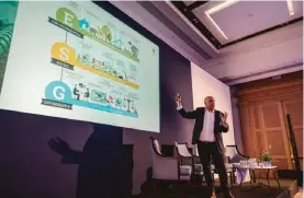  ?? ?? Miles Webber, partner and co-head of ESG at FGS Global, was one of the keynote speakers at the 2022 For Impact Event