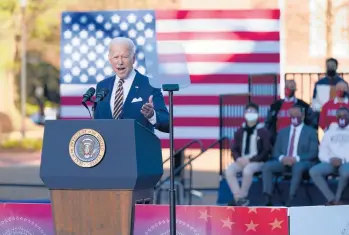  ?? PATRICK SEMANSKY/AP ?? President Joe Biden speaks about the need to pass stalled voting rights legislatio­n Tuesday in Atlanta.