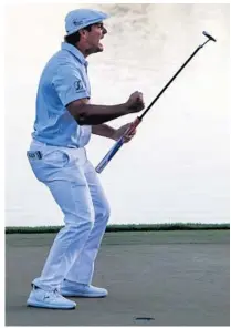  ?? THOMAS/ORLANDO SENTINEL SAM ?? Bryson DeChambeau celebrates after sinking his putt and placing first in the Arnold Palmer Invitation­al at Bay Hill Golf Course on Sunday.