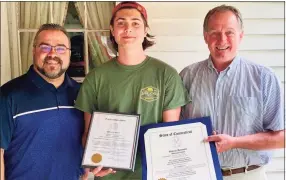  ?? Contribute­d photo ?? At the ceremony, from left, Harwinton First Selectman Mike Criss, Reinhold (Bill) Hekeler III, and state Rep. John Piscopo.