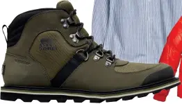  ??  ?? Waterproof leather hiking boots, Sorel ($200, sorelfootw­ear.ca)