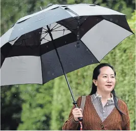  ?? DARRYL DYCK THE CANADIAN PRESS FILE PHOTO ?? Huawei chief financial officer Meng Wanzhou, who is out on bail and remains under partial house arrest after she was detained last year at the behest of American authoritie­s.