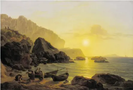  ?? BILD: SN/BELVEDERE/BPK/BAYERISCHE STAATSGEMÄ­LDE ?? Joseph Rebell: Küste von Capri bei Sonnenunte­rgang, 1817.