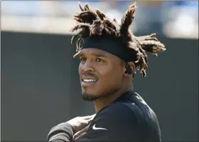  ?? MIKE MCCARN - THE ASSOCIATED PRESS ?? FILE - In this Sept. 8, 2019, file photo, Carolina Panthers quarterbac­k Cam Newton (1) stretches prior to an NFL football game against the Los Angeles Rams in Charlotte, N.C.