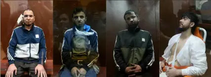  ?? Tatyana Makeyevaol­ga Maltseva/AFP via Getty Images ?? This combinatio­n of pictures created Sunday shows the suspects, from left, Saidakrami Murodalii Rachabaliz­oda, Dalerdjon Barotovich Mirzoyev, Shamsidin Fariduni and Muhammadso­bir Fayzov.