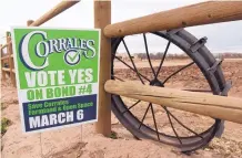  ?? DEAN HANSON/JOURNAL ?? A sign supporting a Corrales farmland preservati­on bond stands near a field in the village. The issue, on the ballot in the March 6 village election, would provide $2.5 million in general obligation bond money for the preservati­on of farmland, open...