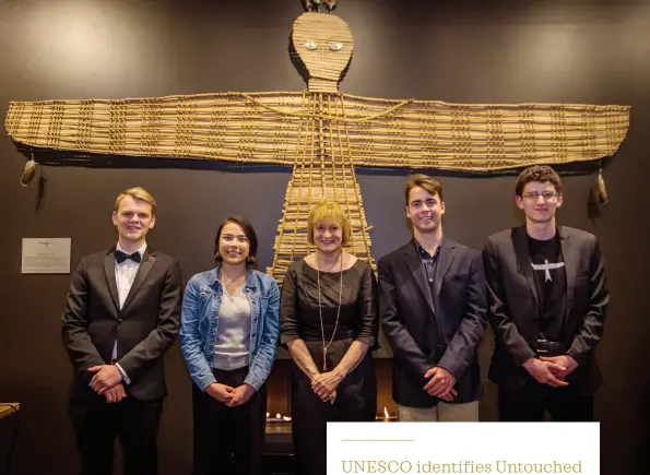  ??  ?? TOP Untouched World Foundation Founder Peri Drysdale and students at a recent Untouched World Foundation Alumni Dinner. From left to right: Tom Hanson (Waterwise Canterbury), Kate Stedman (Blumine Island),
Peri Drysdale, Sam Kilsby (Waterwise Otago), Javan Rose (Ruapehu Kiwi Forever).