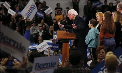  ?? Photograph: Justin Lane/EPA ?? Senator Bernie Sanders declares victory at Southern New Hampshire University in Manchester, New Hampshire.