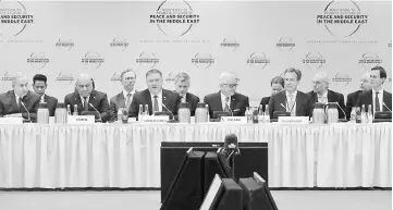  ??  ?? Netanyahu, Pompeo, Polish Foreign Minister Jacek Czaputowic­z and White House adviser Jared Kushner attend a plenary session at the Middle East summit in Warsaw, Poland. — Reuters photo